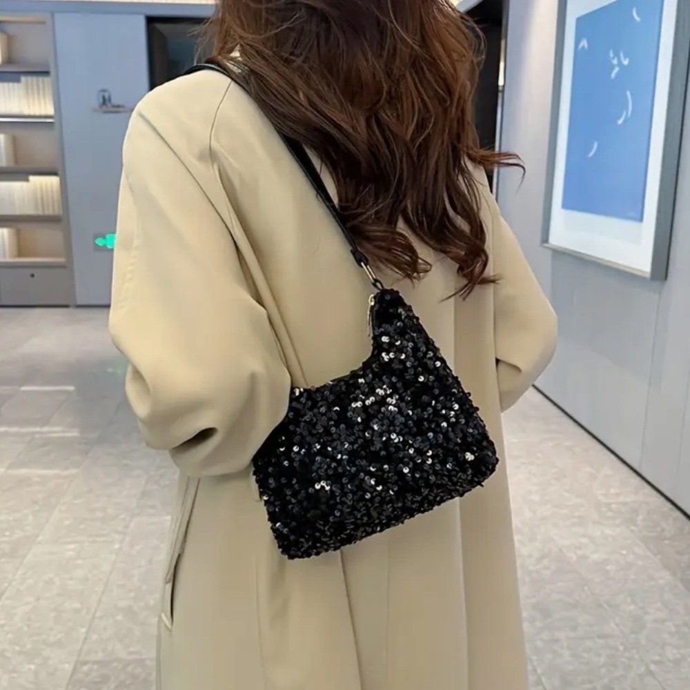 New Black Sequin Small Shoulder Bag - Picture 4 of 4